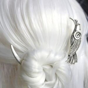 Crescent Moon Hair Fork Viking Goddess Bird Motif